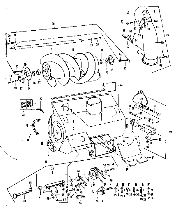Auger  Assembly Diagram and Parts List for 842260621  Craftsman Snow Blower