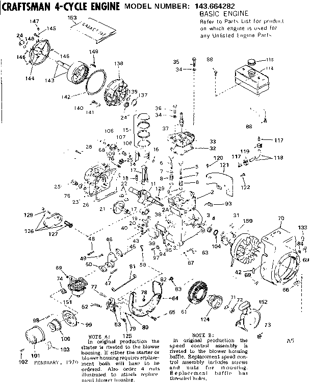 Replacement Parts Diagram and Parts List for 143664282  Craftsman Engine