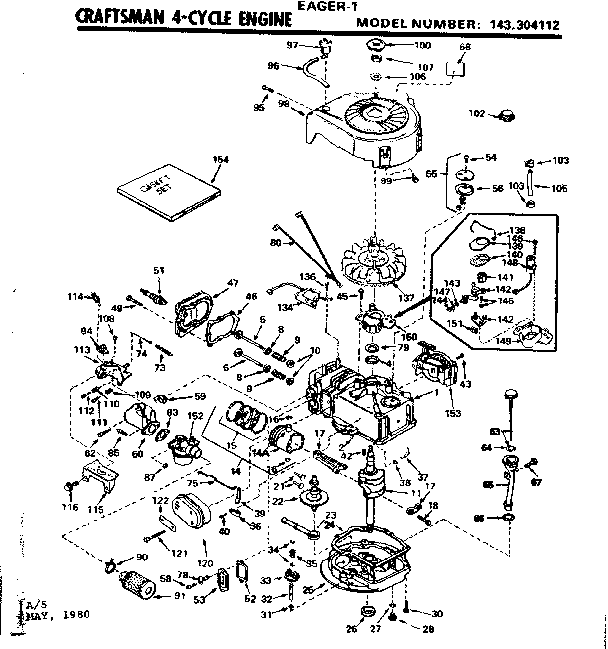 Replacement Parts Diagram and Parts List for 143304112  Craftsman Engine