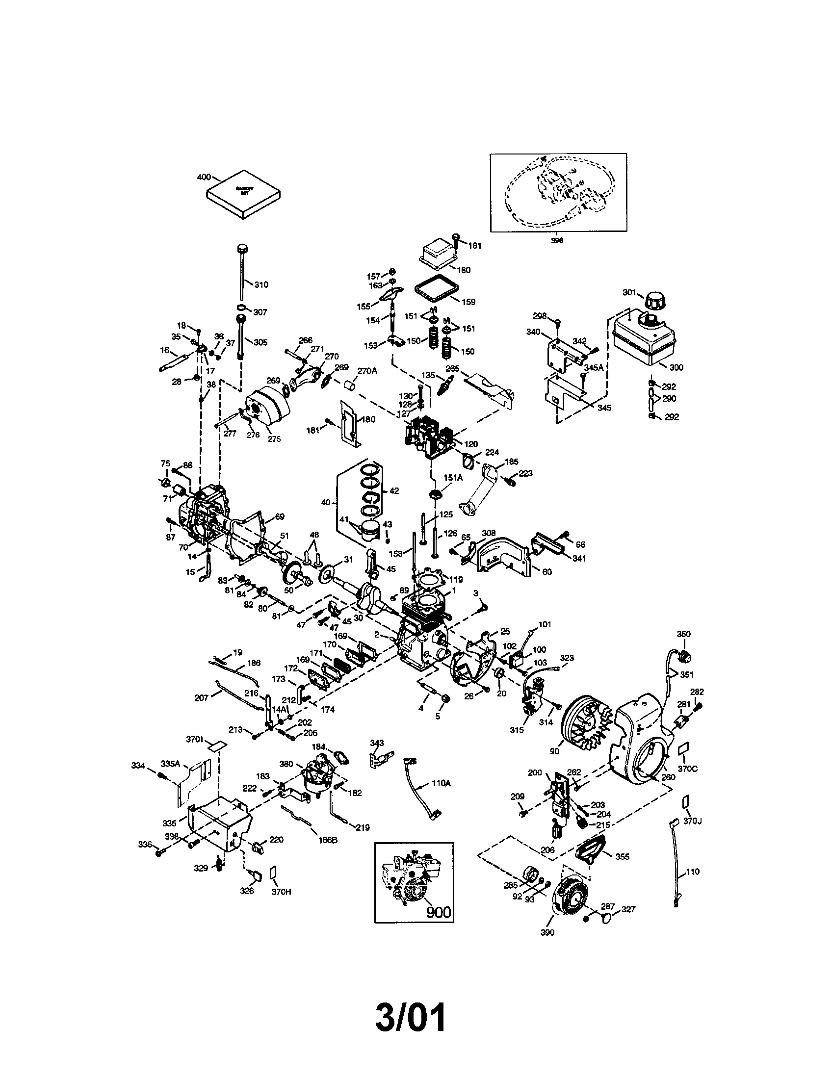 4-cycle Engine Diagram and Parts List for 143011201  Craftsman Engine