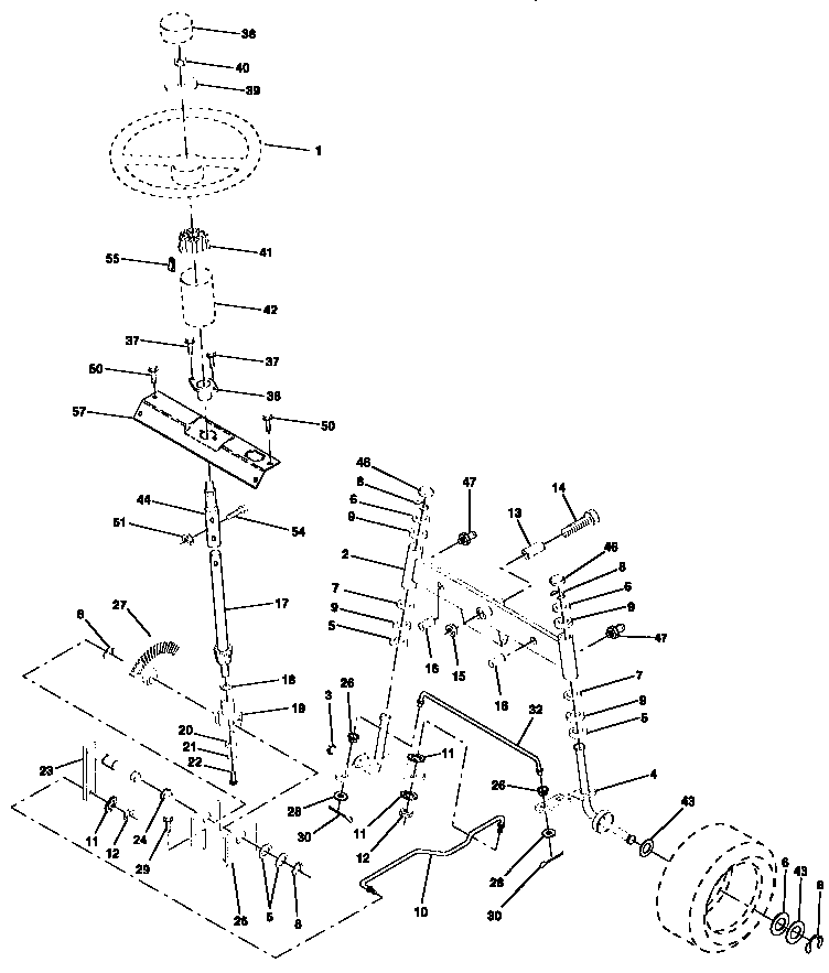 Steering Assembly Diagram and Parts List for 917252581  Craftsman Lawn Tractor