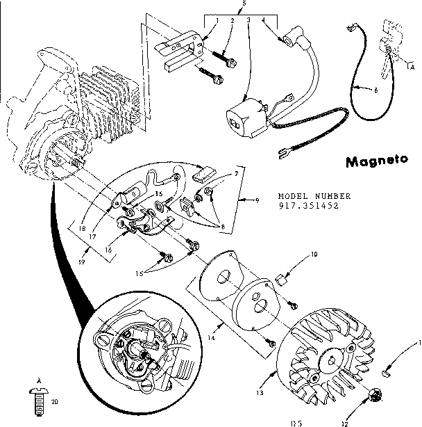Magneto Diagram and Parts List for 917351452  Craftsman Chainsaw