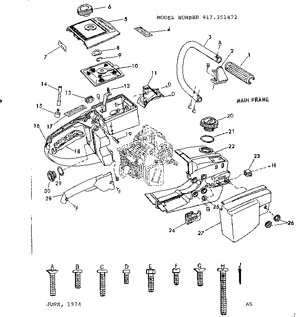 Main Frame Diagram and Parts List for 917351472  Craftsman Chainsaw