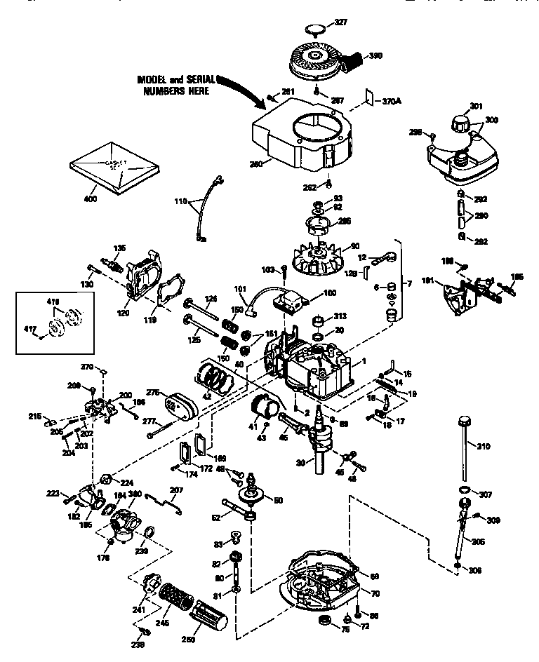 Replacement Parts Diagram and Parts List for 143955010  Craftsman Engine