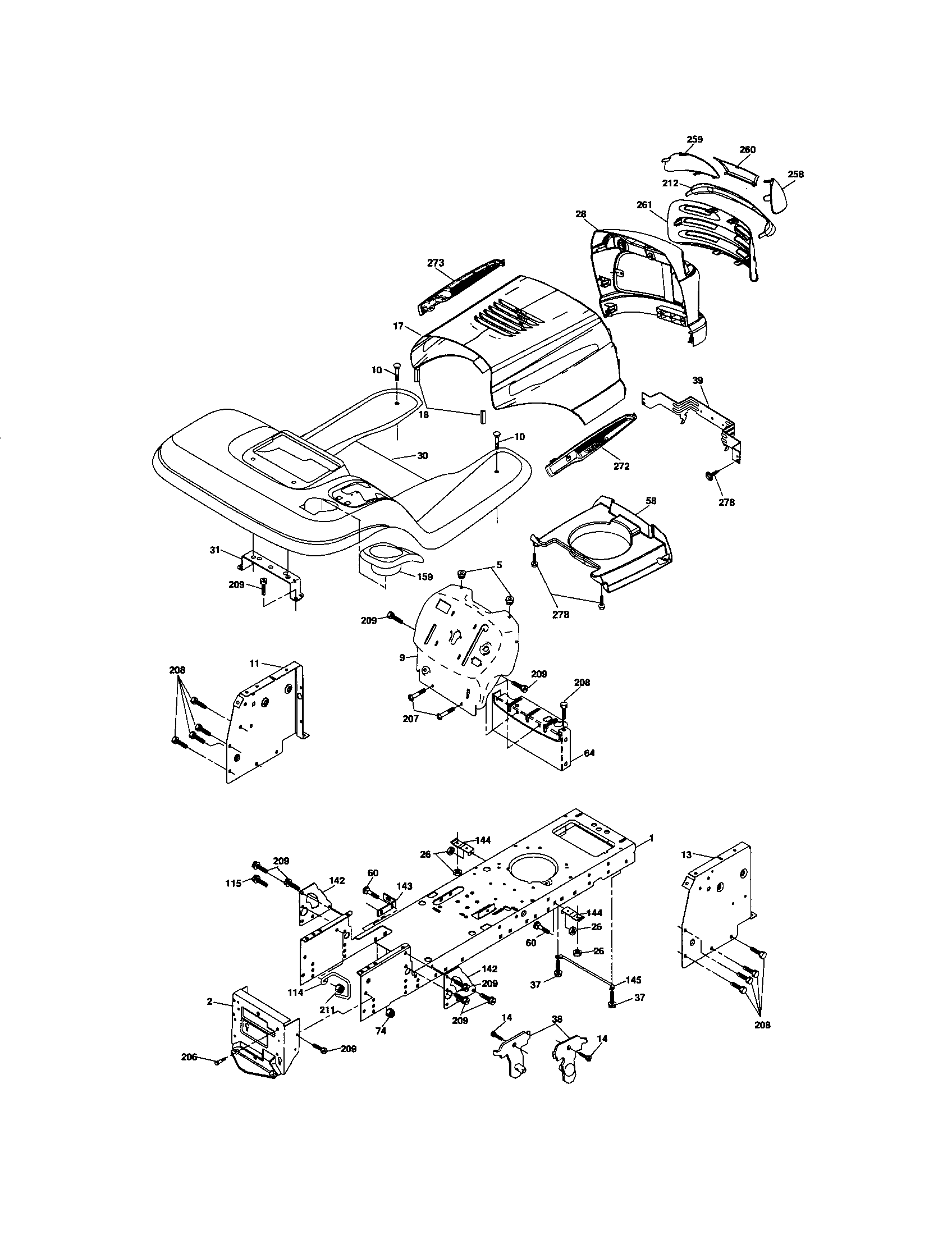 Chassis And Enclosures Diagram and Parts List for 917276814  Craftsman Lawn Tractor