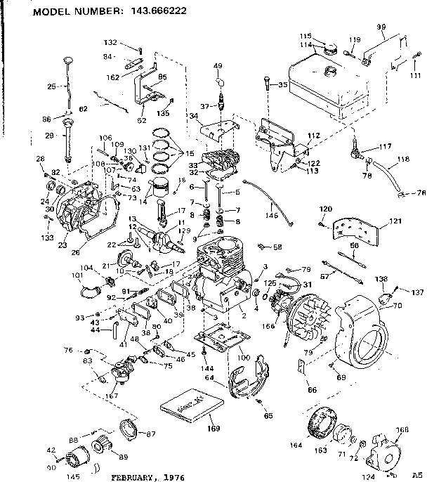 Engine Diagram and Parts List for 143666222  Craftsman Engine