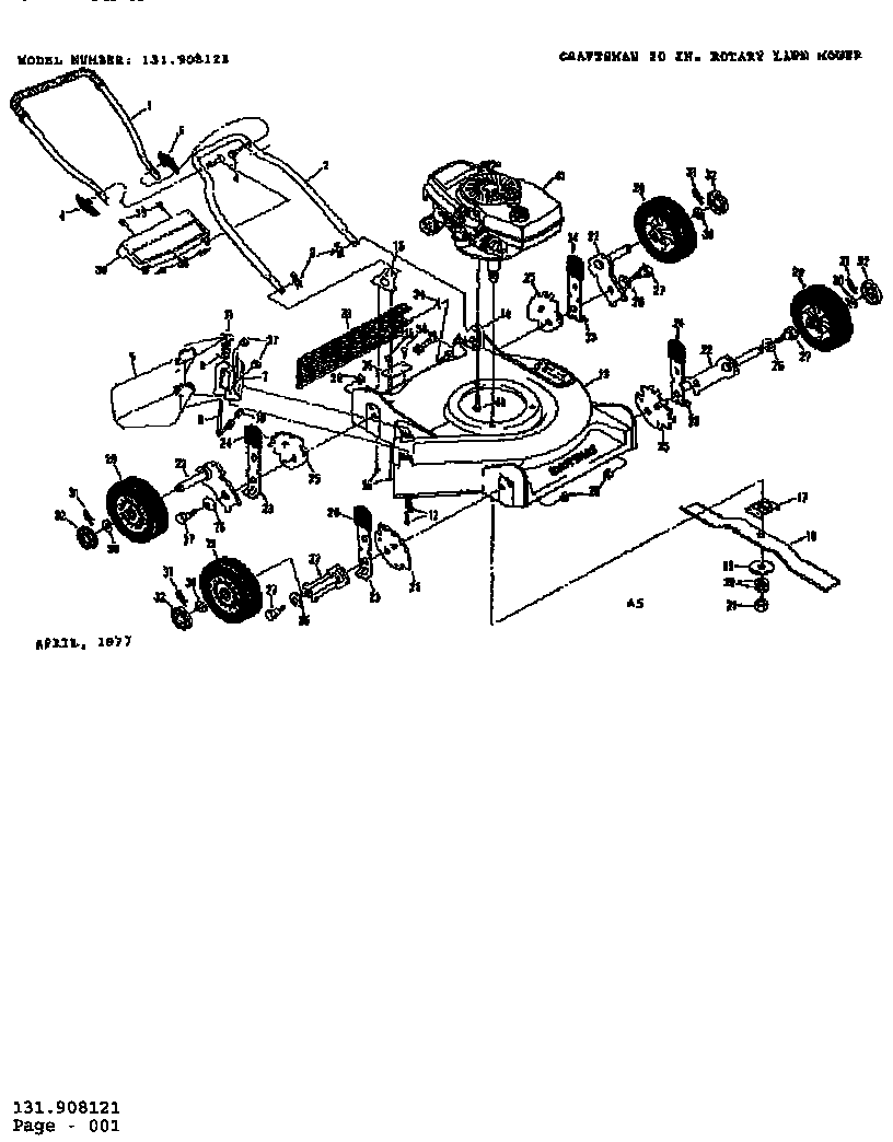 Replacement Parts Diagram and Parts List for 131908121  Craftsman Lawn Mower
