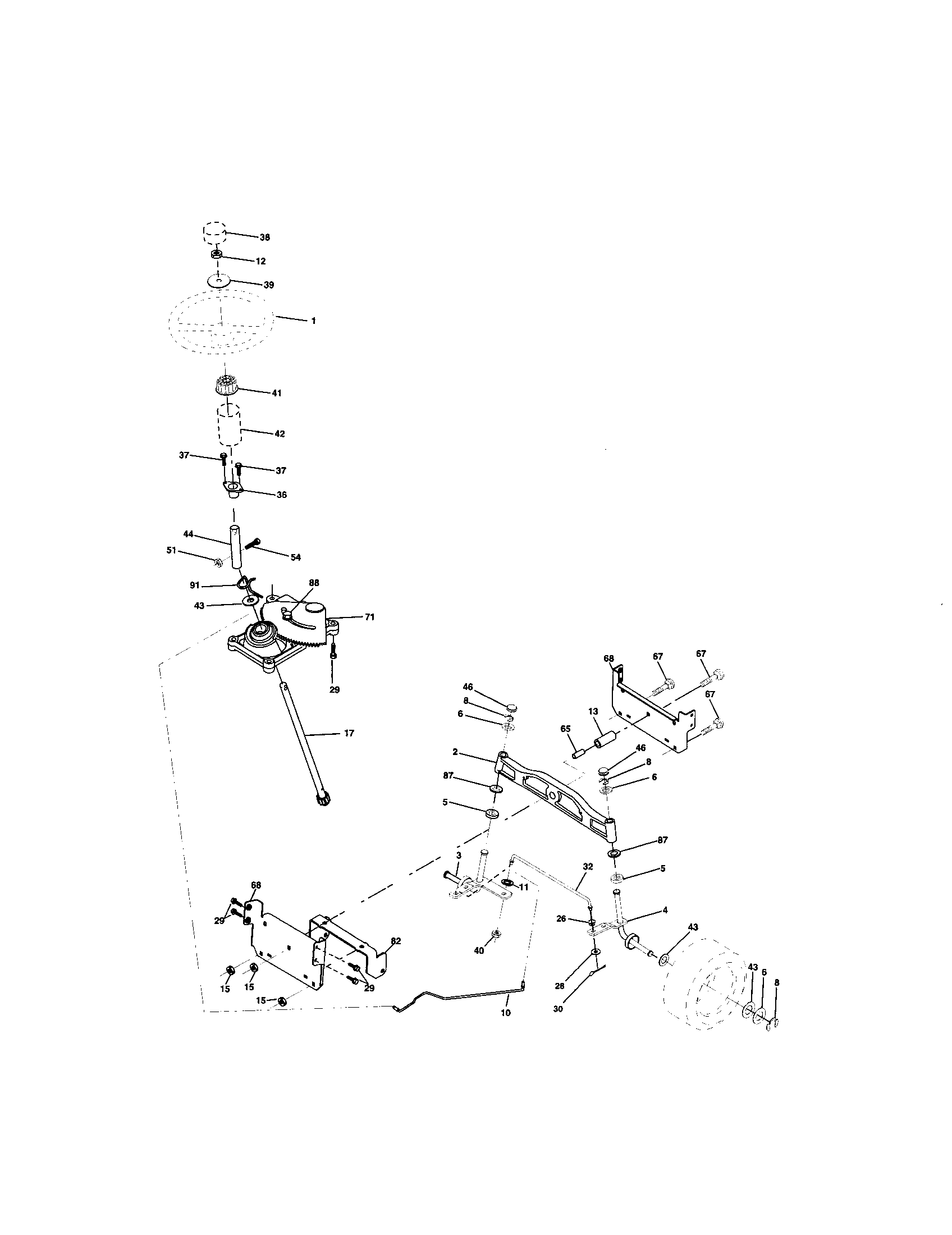 Steering Assembly Diagram and Parts List for 917272941  Craftsman Lawn Tractor