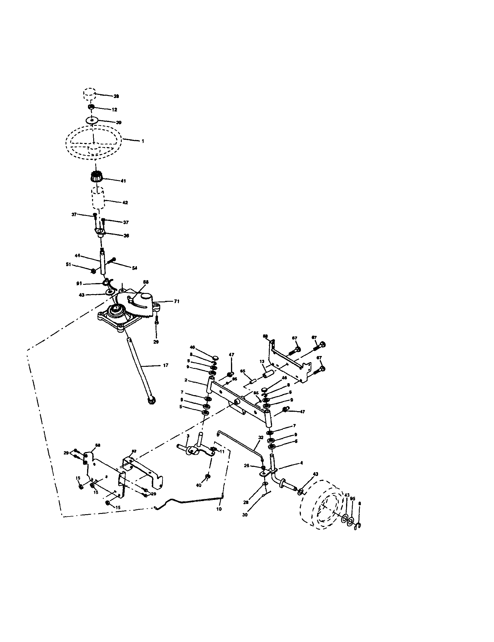 Steering Assembly Diagram and Parts List for 917273380  Craftsman Lawn Tractor