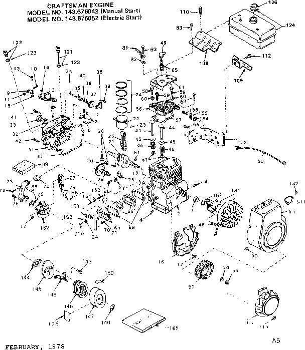 Engine Diagram and Parts List for 143676042  Craftsman Engine