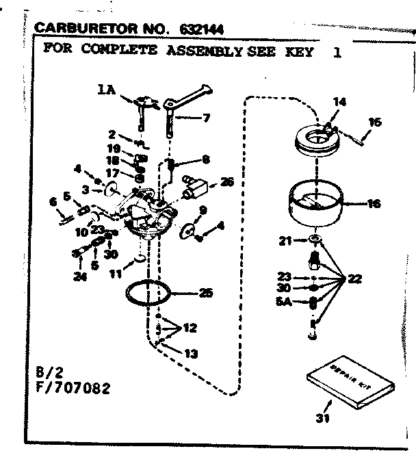 Carburetor Diagram and Parts List for 143707082  Craftsman Engine