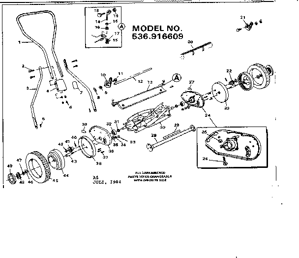 Replacement Parts Diagram and Parts List for 536916609  Craftsman Lawn Mower