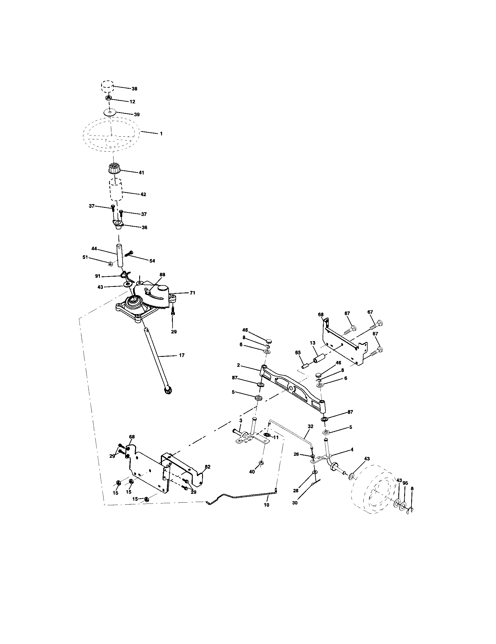 Steering Assembly Diagram and Parts List for 917273710  Craftsman Lawn Tractor