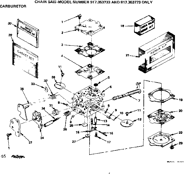 Carburetor Diagram and Parts List for 917353772  Craftsman Chainsaw