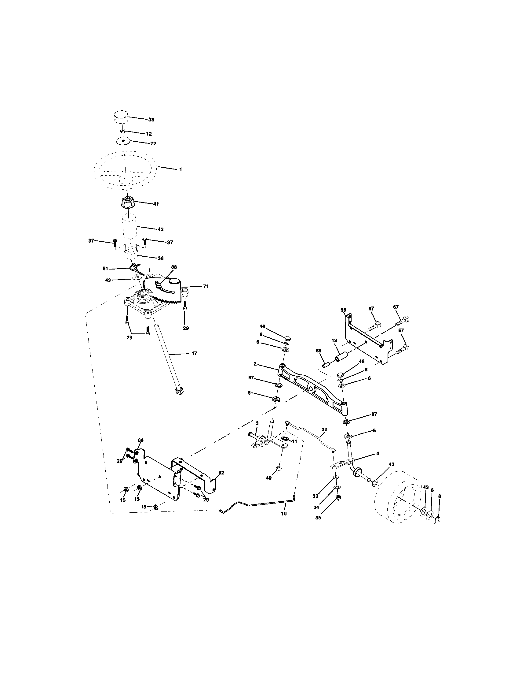 Steering Assembly Diagram and Parts List for 917272264  Craftsman Lawn Tractor