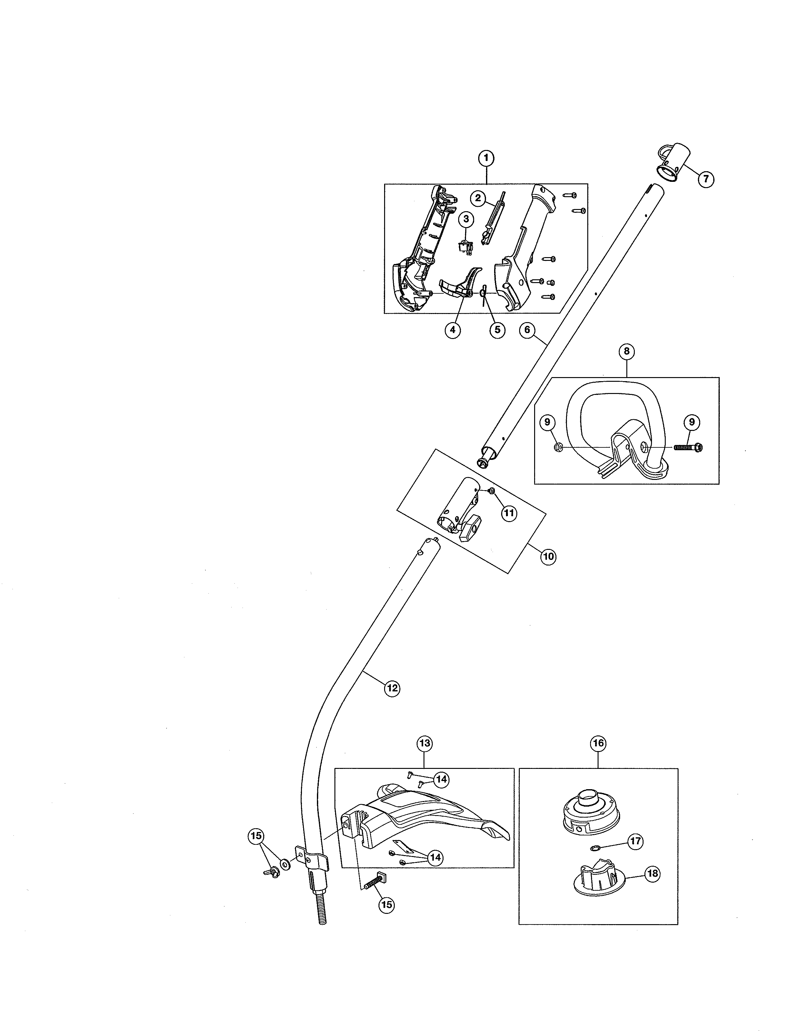 Drive Shaft/handle/shield Diagram and Parts List for 316711023  Craftsman Trimmer