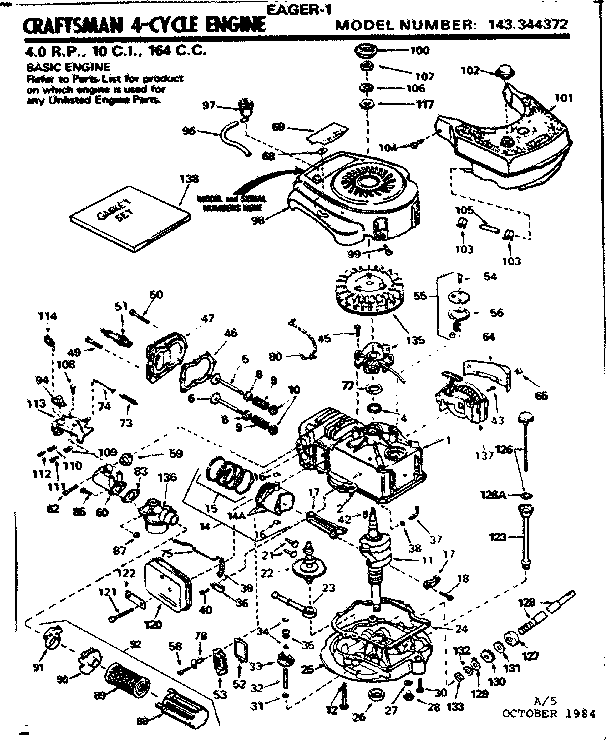 Replacement Parts Diagram and Parts List for 143344372  Craftsman Engine