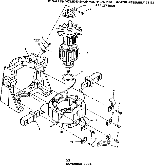 Motor Assembly 73132 Diagram and Parts List for 113178950  Craftsman Filters & Accessories