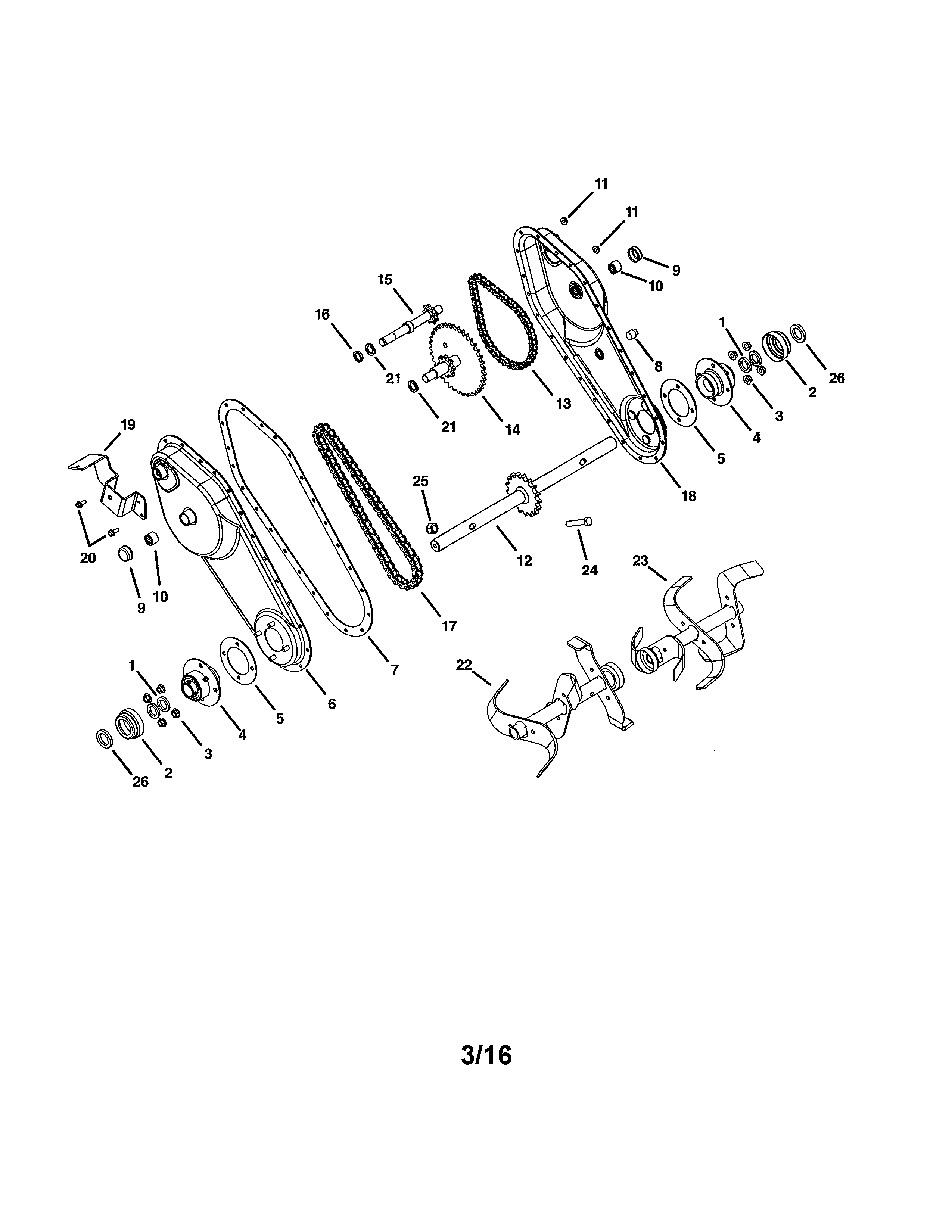 Tines/drive Housing/chain Diagram and Parts List for 486240031  Craftsman Lawn Tractor