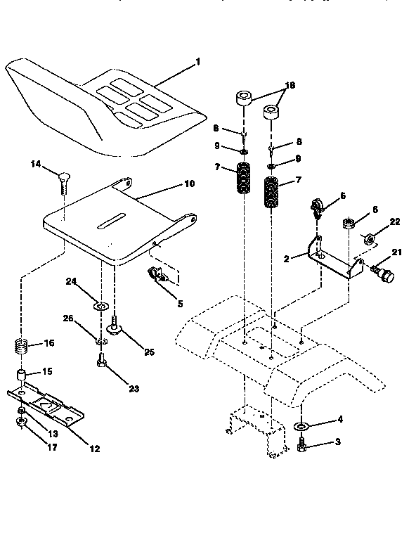 Seat Assembly Diagram and Parts List for 917256460  Craftsman Lawn Tractor