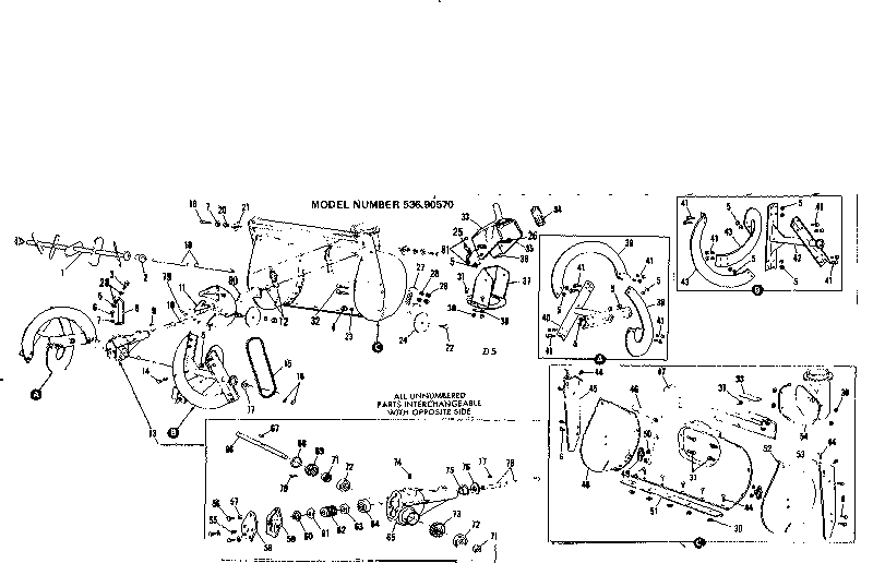 Auger Housing Assembly Diagram and Parts List for 53690570  Craftsman Snow Blower