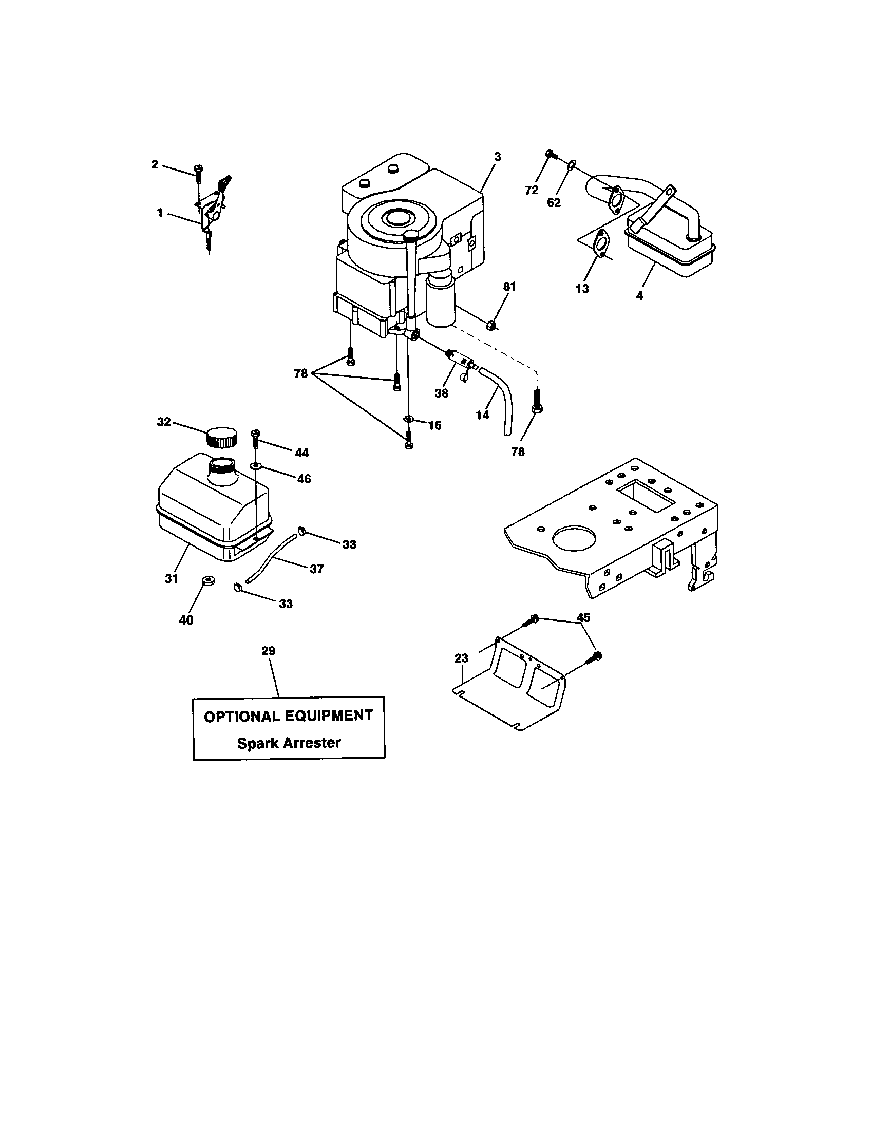 Engine Diagram and Parts List for 917271733  Craftsman Lawn Tractor