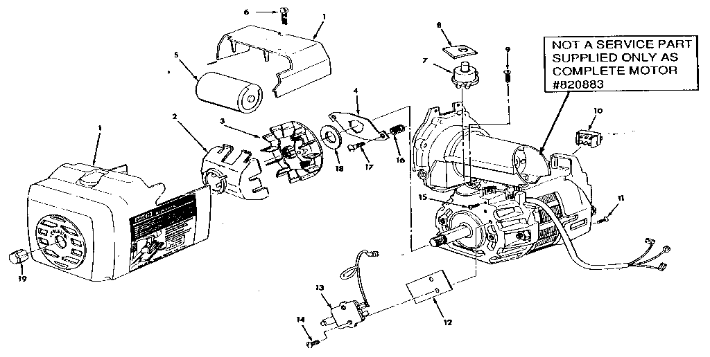 Unit Parts Diagram and Parts List for 820883  Craftsman Power Motor