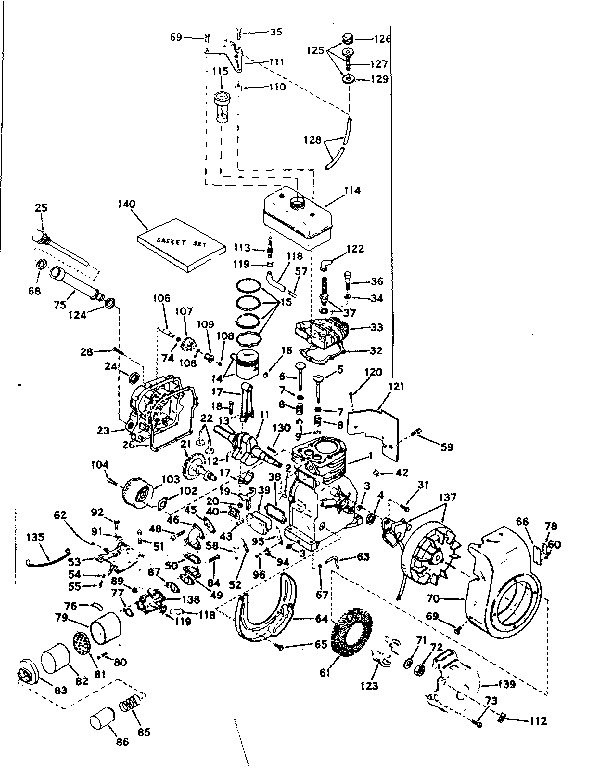 Basic Engine Diagram and Parts List for 143574042  Craftsman Engine