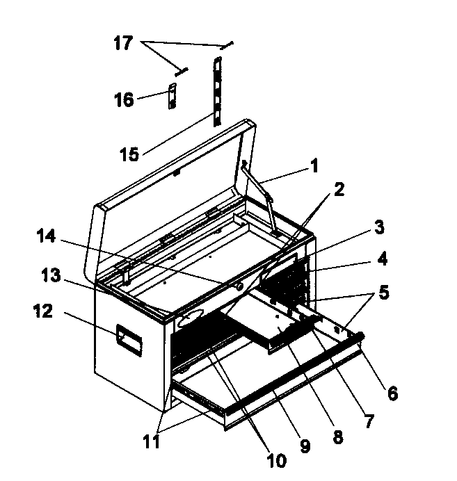 Chest Diagram and Parts List for 706957223  Craftsman Tool Stand & Cart