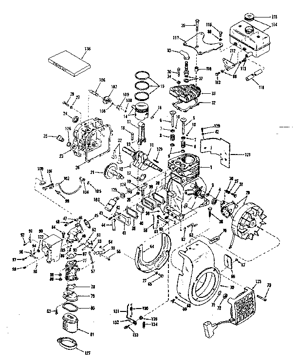 Basic Engine Diagram and Parts List for 14391250  Craftsman Engine