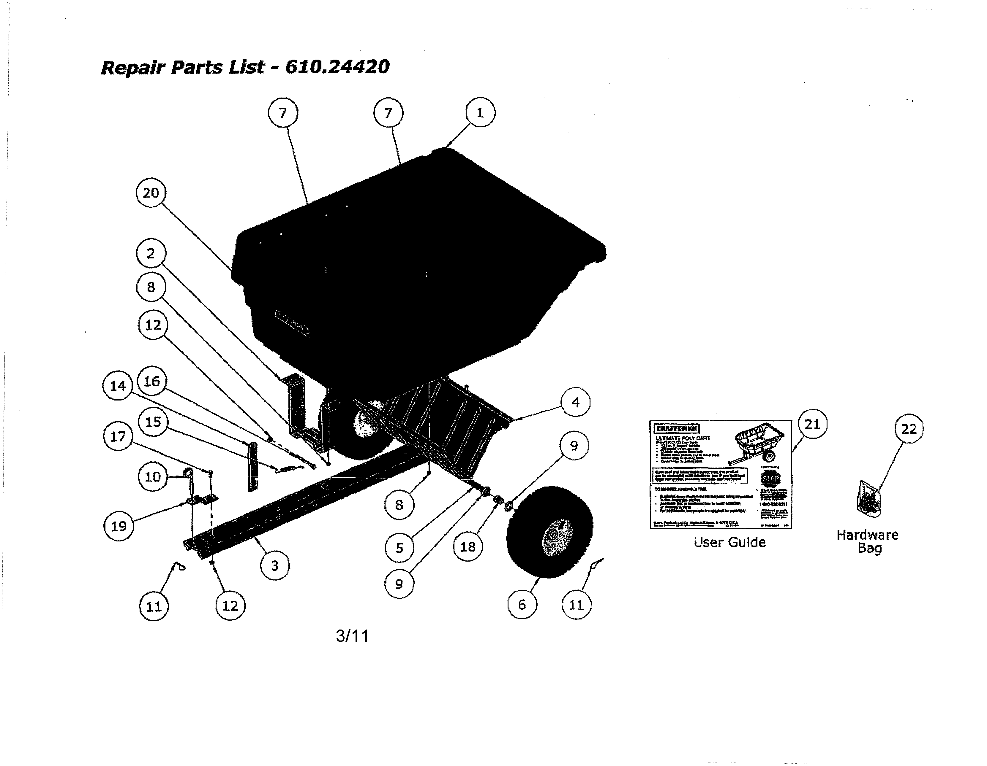 Dump Cart Diagram and Parts List for 61024420  Craftsman Tool Stand & Cart