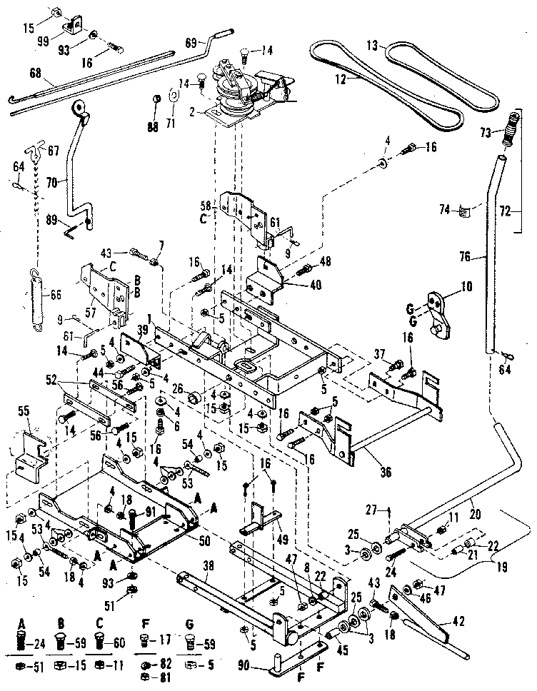 Main Frame Diagram and Parts List for 84224077  Craftsman Snow Blower