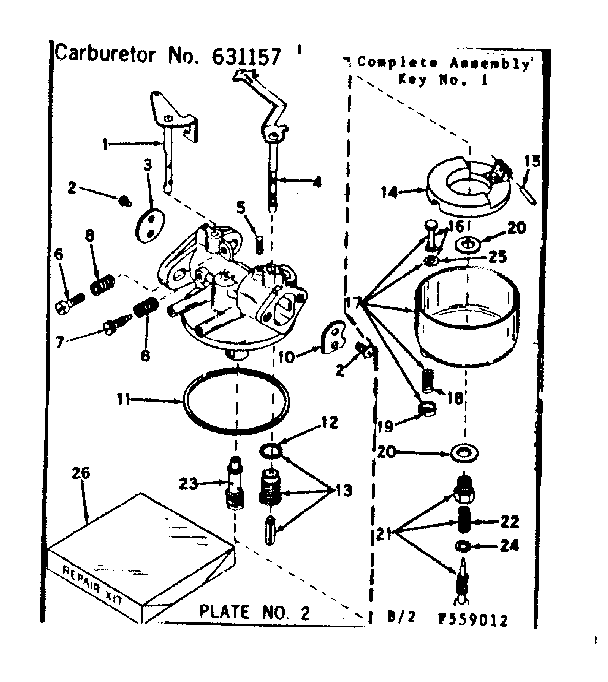 Carburetor No. 631157 Diagram and Parts List for 143559012  Craftsman Engine