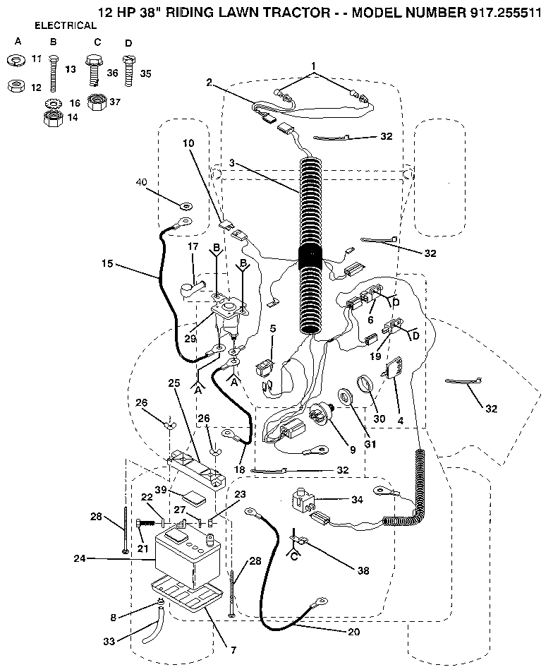 Electrical Diagram and Parts List for 917255511  Craftsman Lawn Tractor