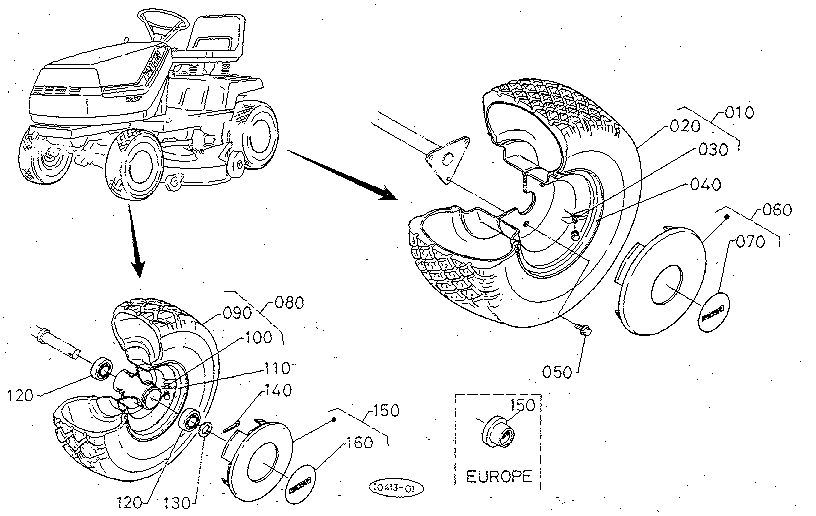 Rear Wheel (18x850-8) - Front Wheel (14x500-6) Diagram and Parts List for 3904  Craftsman Lawn Mower