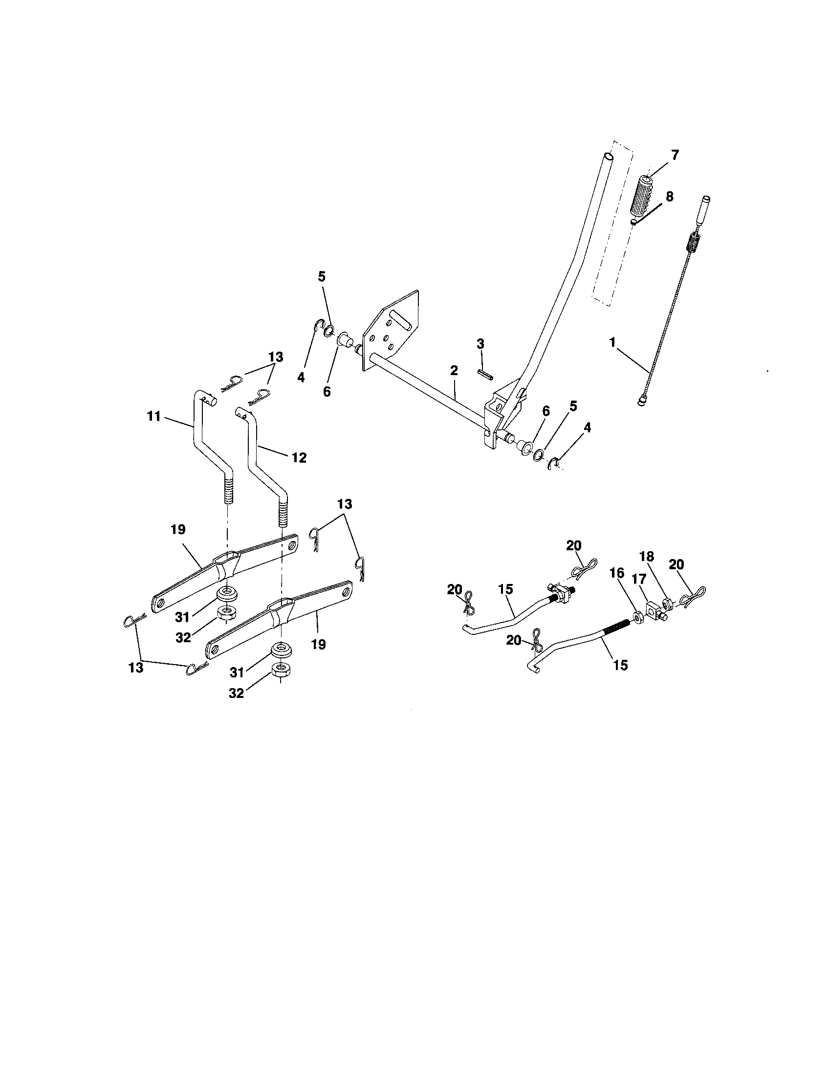 Lift Diagram and Parts List for 917286030  Craftsman Lawn Tractor