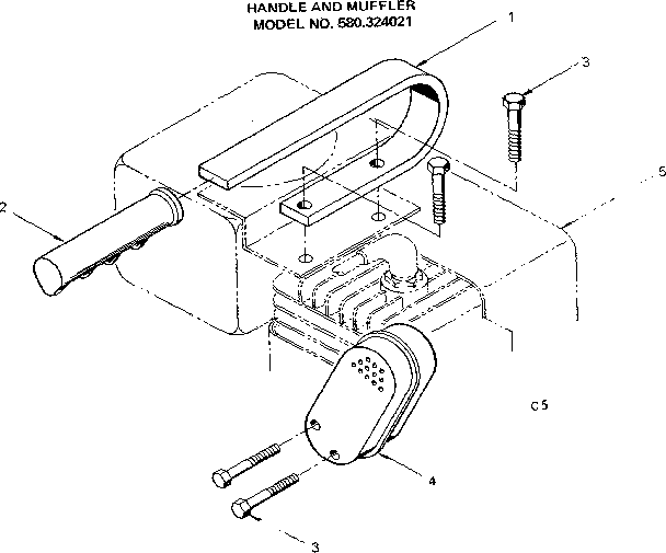 Handle And Muffler Diagram and Parts List for 580324021  Craftsman Engine