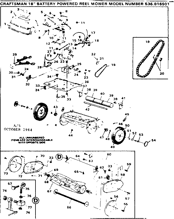 Reel Assembly Diagram and Parts List for 536816501  Craftsman Lawn Mower