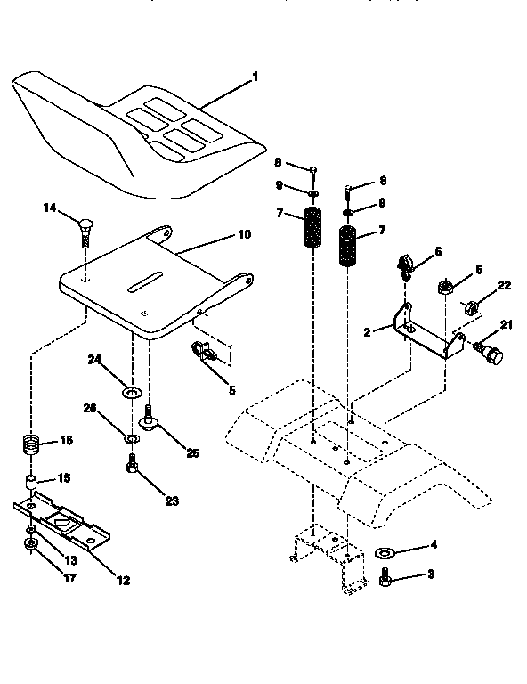 Seat Assembly Diagram and Parts List for 917256491  Craftsman Lawn Tractor