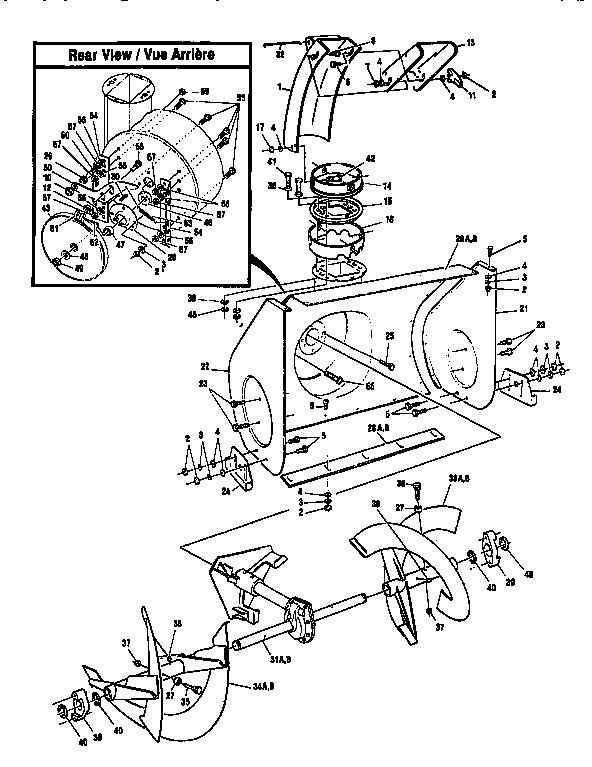 8 And 10 H.p. Auger Housing Assy. Diagram and Parts List for 88427  Craftsman Snow Blower