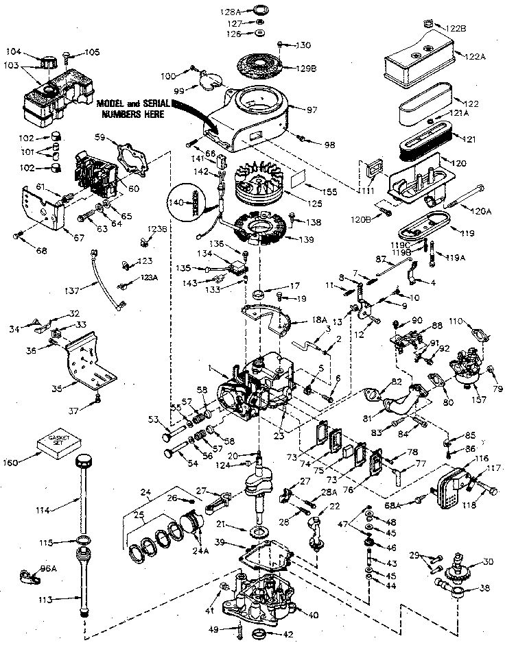 Replacement Parts Diagram and Parts List for 143396082  Craftsman Engine