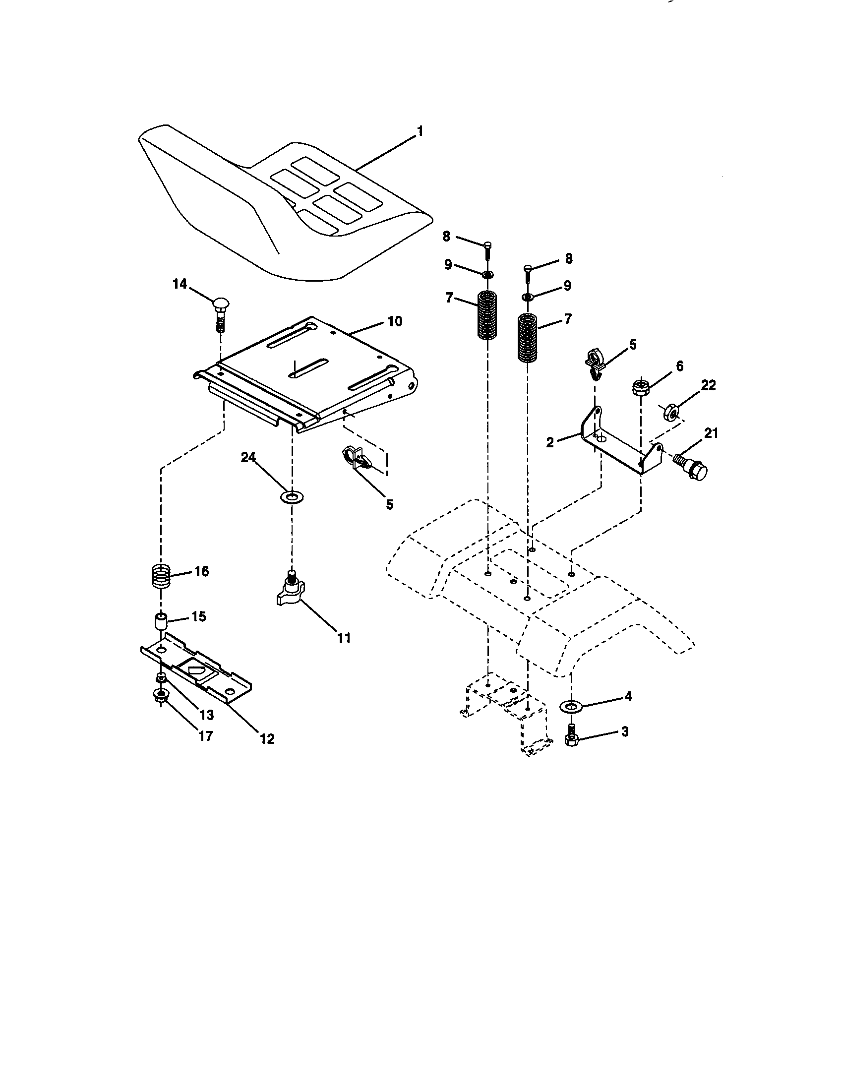 Seat Assembly Diagram and Parts List for 917277363  Craftsman Lawn Tractor