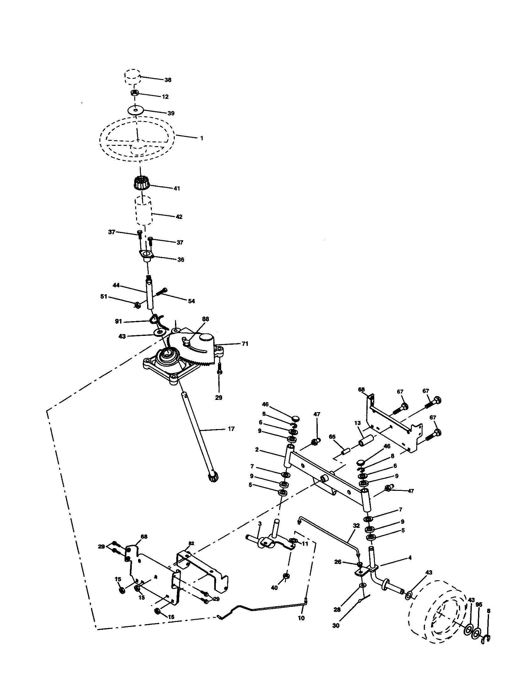 Steering Assembly Diagram and Parts List for 917277320  Craftsman Lawn Tractor