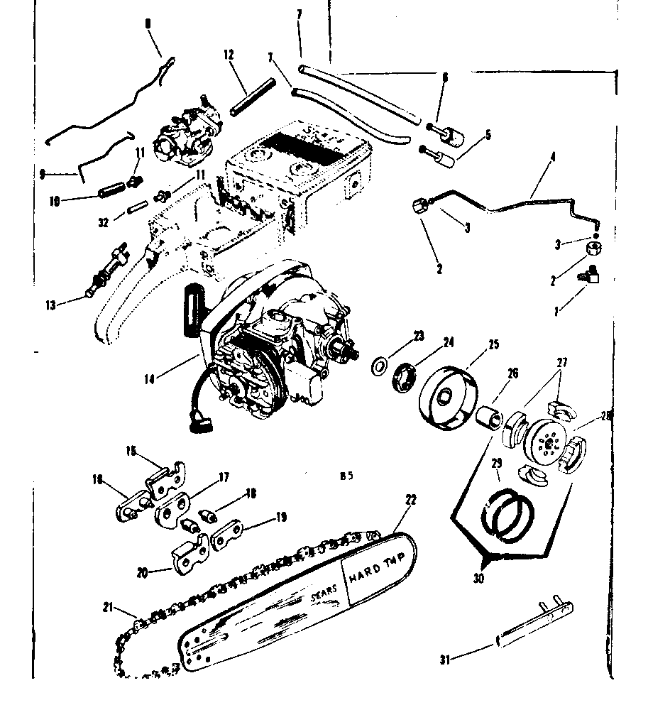 Engine/chain And Guide Bar Diagram and Parts List for 91763201  Craftsman Chainsaw