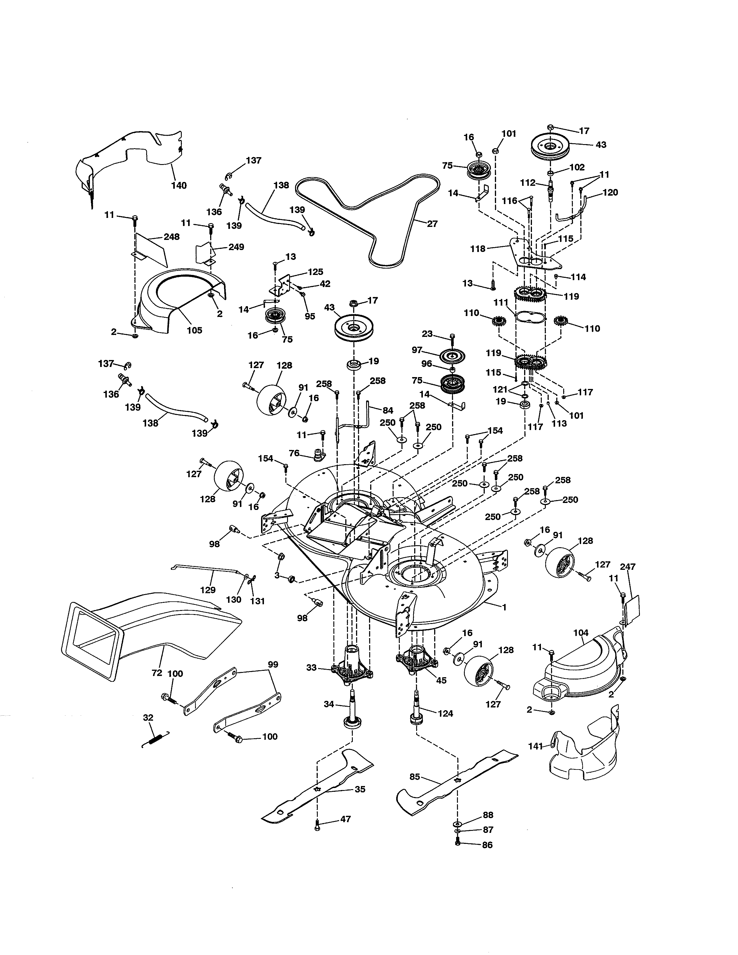 Mower Deck Diagram and Parts List for 917989850  Craftsman Lawn Tractor