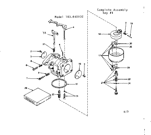 Carburetor Diagram and Parts List for 143640032  Craftsman Engine