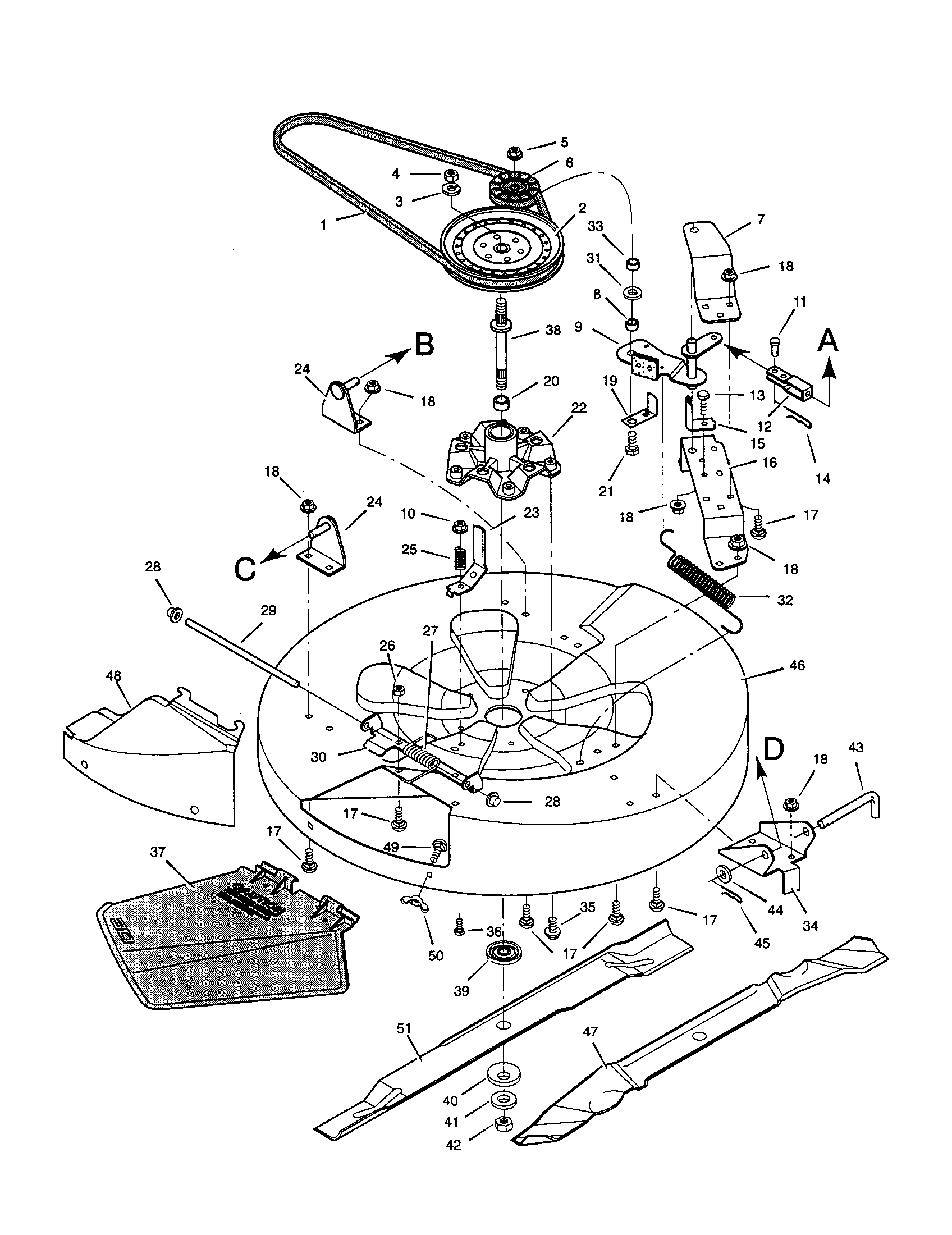 Mower Housing Diagram and Parts List for C950-60901-0  Craftsman Lawn Tractor