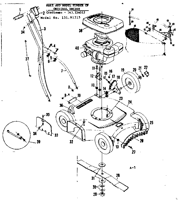 Replacement Parts Diagram and Parts List for 13191315  Craftsman Lawn Mower