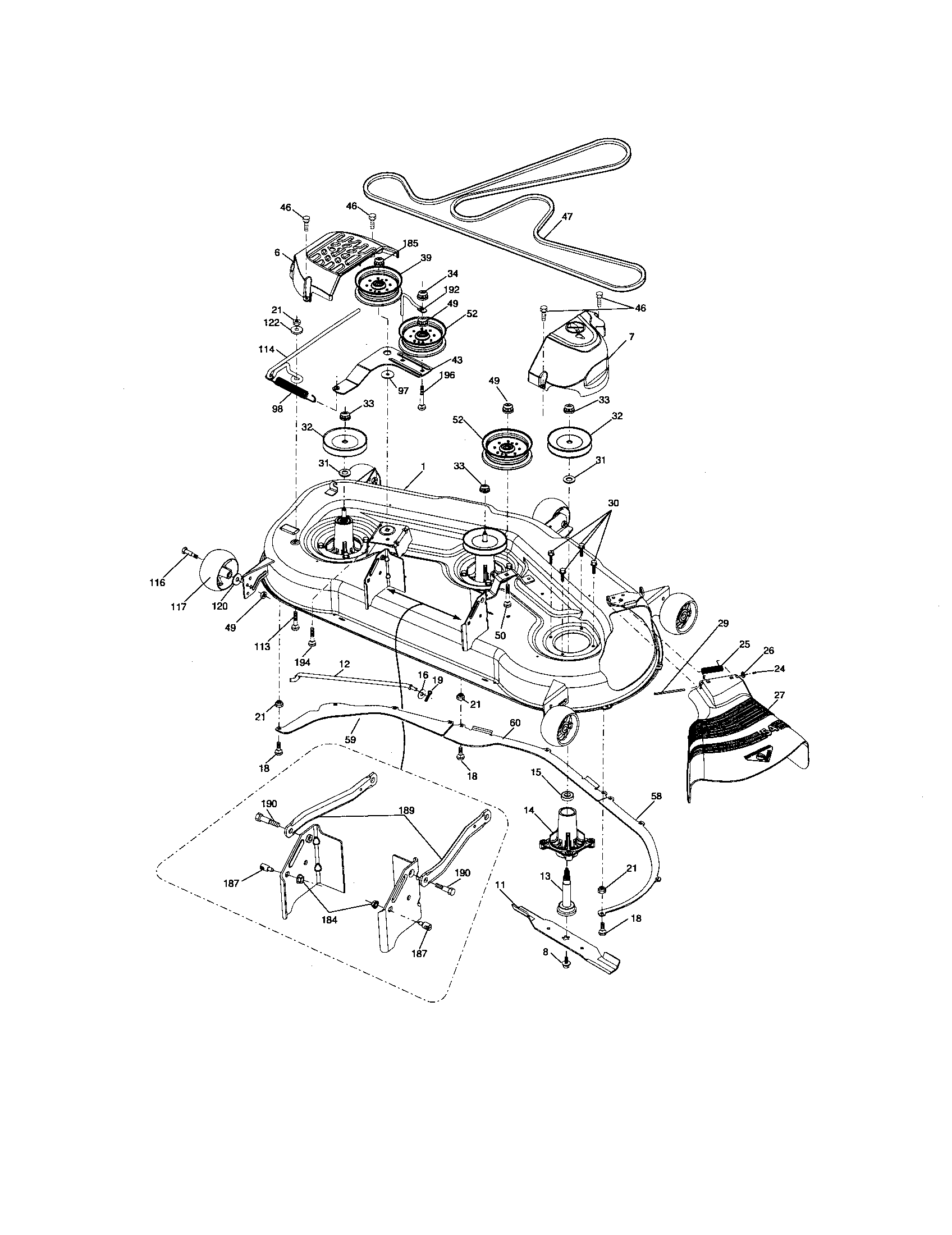 Mower Deck Diagram and Parts List for 917276881  Craftsman Lawn Tractor