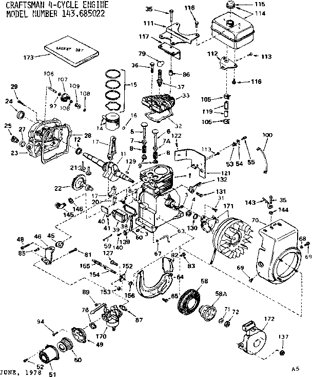 Replacement Parts Diagram and Parts List for 143685022  Craftsman Engine